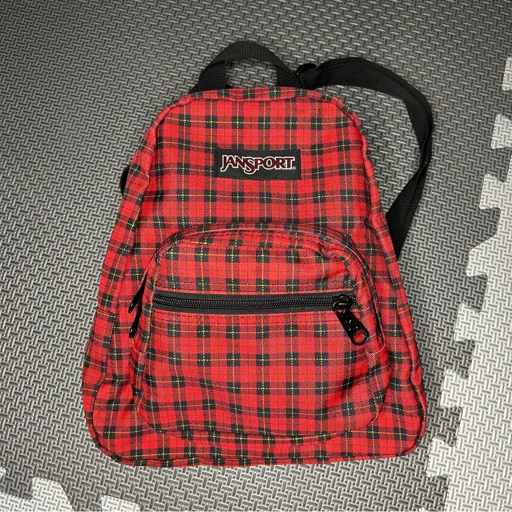 JanSport Red and Black Plaid Mini Backpack